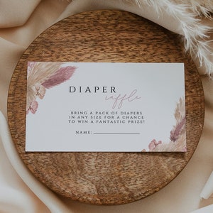 Boho Baby Shower Windel Raffle Ticket Vorlage, Pampas Gras Baby Shower Windel Raffle, Boho Windel Raffle Einlage, Sofort Download