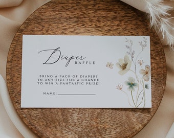 Wildflower Baby Shower Diaper Raffle Ticket Template, Floral Baby Shower Diaper Raffle, Baby Girl Diaper Raffle Insert, Instant Download