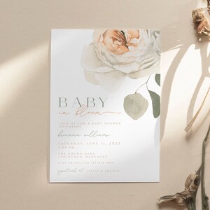 Floral Baby in Bloom Invitation Template, Muted Tones Boho Baby Shower Invitation, Baby in Bloom Invitation, Baby Girl Baby Shower, Templett