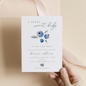 Blueberry Baby Shower Invitation Template, A Berry Sweet Baby is on the Way, Blueberry Invite, Berry Invitations, Berries, Instant Download