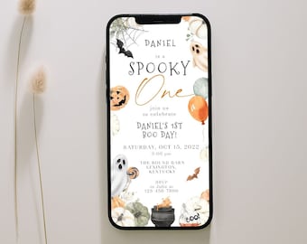 Spooky One Birthday Evite, Electronic halloween First Birthday Invitation, Spooky 1st Birthday Halloween Party, Spooktacular Party birthday