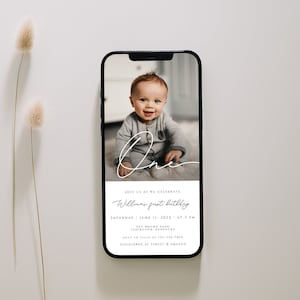 Electronic 1st Birthday Invite Template, First Birthday Evite, First Birthday Invite Digital Photo Invite Photo Birthday Invitation Template