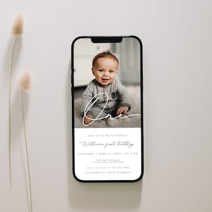 First Birthday photo invitation Template, First Birthday invite, 1st Birthday photo Digital Invite, 0102bh