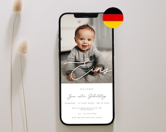 Einladung Erster Geburtstag, Geburtstags einladung für Kinder,  foto Geburtseinladung, Moderne Kindergeburtstagseinladung mit Foto