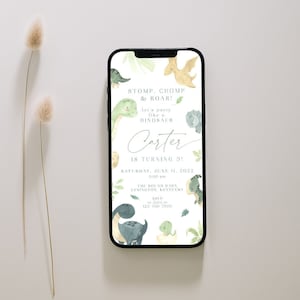 Dinosaur Birthday Evite Template, Dinosaur Birthday Invitation Boy, Smartphone Electronic Invitation Evite, Editable Digital Download
