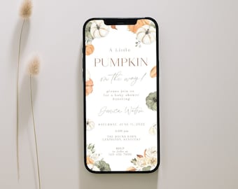 Fall Baby Shower Evite, Little Pumpkin Baby Shower Text Invitation, Electronic Invitation Template Editable, Digital Download Shower Invite