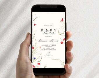 Wildflowers Baby Shower Digital Evite Template Wildflower Baby Shower Invites Flower Field Baby Shower Digital Invitation Electronic Invite