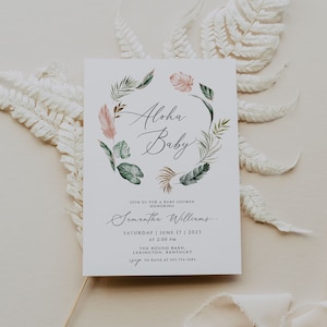 Tropical Baby Shower Invitation Template, Aloha Baby Shower Invitation, Hawaiian Baby Shower, Editable Luau Party Invite, Instant Download