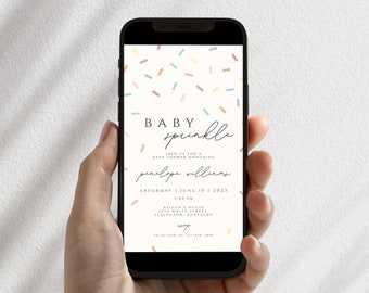 Baby Sprinkle Electronic Invitation Evite, Editable Confetti Baby Sprinkle Text Invitation, Rainbow Sprinkles Text Message, Instant Download