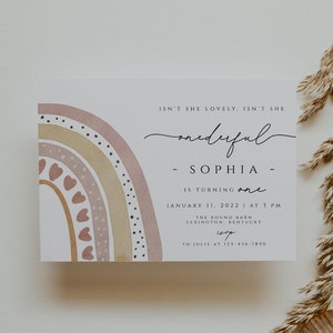 Rainbow First Birthday Invitation Template Boho Onederful First Birthday Invite 1st Birthday Invitation Bohemian Rainbow Birthday Invitation