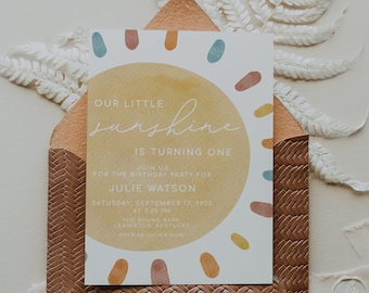 Editable Sunshine Birthday Invitation Template, Our Little Sunshine 1st Birthday Invitation, Editable Sunshine Invite, Boho Sun Birthday