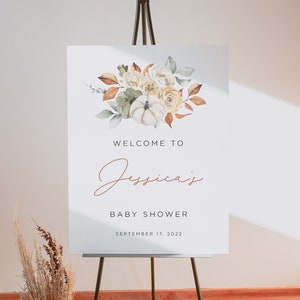 Pumpkin Baby Shower Welcome Sign, Fall Baby Shower Welcome Sign Template, Little Pumpkin, Editable Welcome Sign, Instant Download, Autumn