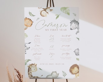 Safari Meilenstein Poster, Wild One 1st Birthday Milestones Board, Safari Jungle Erste Geburtstag Tafel Schild, Safari Geburtstag Dekoration
