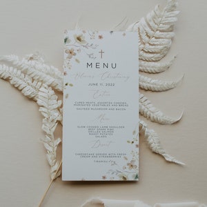 Wildblumen Taufe Menü Vorlage, Druckbare tauftafel Menü, Editierbare Menükarten, Boho Wildblumen Taufe Menü Instant Download