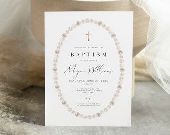 pearl Baptism Invitation, simple Baptism Invitation, minimalist Holy Communion Christening Invite, girl Baptism invitation