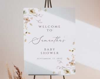 Baby Shower Welcome Sign, Wildflower Welcome Sign Poster, Baby Shower Floral Sign, Printable Editable Template Instant Download, 18x24 Sign