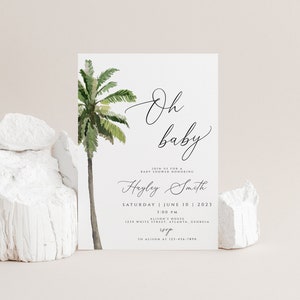 Tropical Baby Shower Invitation Template, Palm Baby Shower Invitation, Printable Baby Shower Invite, Oh Baby, Summer Baby Shower Luau Invite