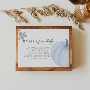 Pompoen boeken voor babykaart, pompoen baby shower uitnodiging boek invoegen, een boek invoegen brengen, een kleine pompoen is onderweg