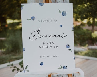 Blueberry Baby Shower Welcome Sign, Berry Sweet Welcome Sign, Baby Shower Sign, Editable Sign, Berry Shower Sign, Welcome Poster Sign