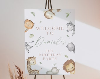 Safari Welkomstbord, BEWERKBAAR Wild One Verjaardag Welkomstbord, Safari Jungle Verjaardag Welkomstbord, Wild One Party Decorations Download Sign