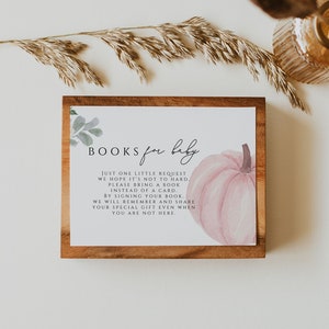 Livros de abóbora para cartão de bebê, livro de convites para chá de bebê de abóbora, traga um livro, uma pequena abóbora está a caminho, spinkpump01