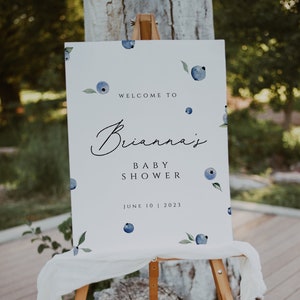 Blaubeere Babyparty Willkommensschild, Beere Süßes Willkommensschild, Babypartyschild, bearbeitbares Schild, Beerendusche Zeichen, Willkommensplakat Zeichen