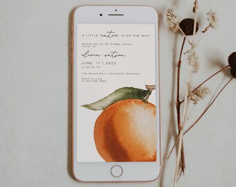 Little Cutie Baby Shower Evite Template, Citrus Baby Shower Text Message Invitation, Orange Baby Shower Electronic Invitation, Digital Evite