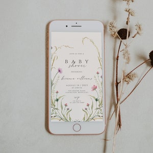 Wildflower Baby Shower Digital Evite Template, Wildflowers Baby Shower Invites, Floral Baby Shower Digital Invitation Electronic Text Invite