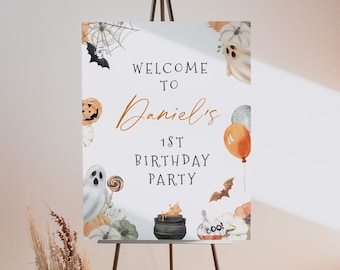Spooky One Birthday Welcome Sign, halloween First Birthday Welcome Sign, Spooky 1st Birthday Halloween, Spooktacular Birthday Welcome Sign