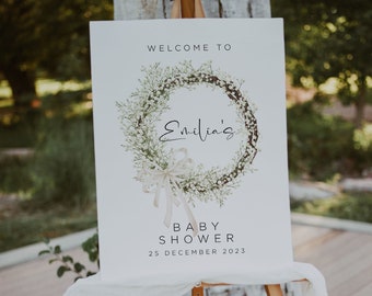 Baby in Bloom Baby Shower Welcome Sign,  Wildflower Welcome Sign Poster, Gypsophila  Baby Shower Floral Sign, Printable Editable Template