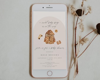 Boy Baby Shower Text Message Invitation Template, Electronic Invite, Boy Baby Clothes Shower, Baby Shower E-vite, Boho Baby Shower, Editable