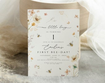 Bee first birthday invitation Invitation, bee First Birthday Invitation, first bee day invitation, our little honey Invite, 1st bee day