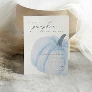 blue Pumpkin Baby Shower boy invitation, Little Pumpkin Baby Shower Invite, Fall minimalist Baby shower Invite, blue sky pumpkin baby Shower