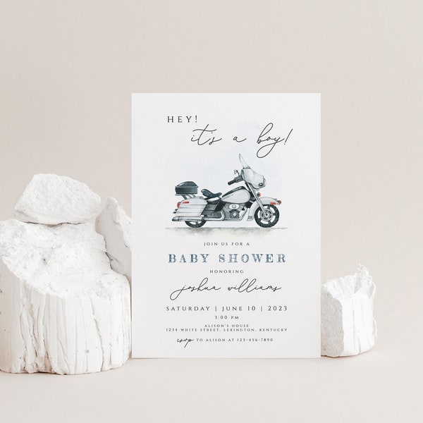 Motorcycle Baby Shower Invitation Template, Boy Baby Shower Invite, It's a Boy, Biker Baby Shower, Motorbike boy baby shower invitation