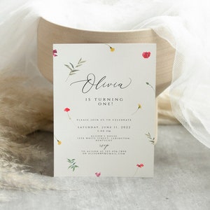 Wildflower Birthday Party Invitation, Wild Flowers Birthday Invitation Template, Girl First Birthday Invitation, 1st Birthday Invite