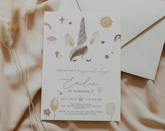 Modello per invito unicorno, invito di compleanno unicorno modificabile, invito alla festa unicorno, invito al compleanno unicorno stampabile, download