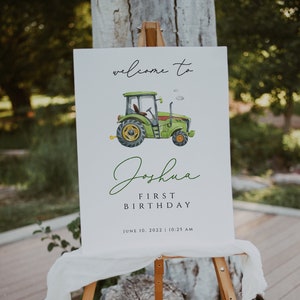 Tractor Birthday Welcome Sign Template Green Tractor Birthday Party Sign Tracto Sign Farm Vehicles Birthday Sign 1st Birthday Welcome Sign