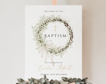 Wildflower Baptism Welcome Sign, Christening Welcome Sign, Wildflower Welcome Sign, Gypsophila Flowers Baptism Welcome Sign,