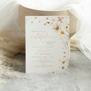 Wildflower 1st Birthday Party Invitation Template, Wildflower Invitation, First Birthday Flowers Invitation, Boho Birthday Invitation