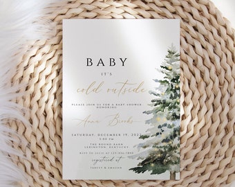 Winter Baby Shower Invitation Template, Baby it's Cold Outside Invite, Christmas Baby Shower, Gender Neutral, Editable Digital Download