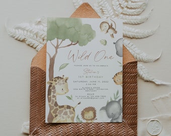 Wild One Birthday Boy Invitation, Wild One Invitation Printable, Safari Wild One Party Invite, Boy Safari Animals Invitation, 1st Birthday