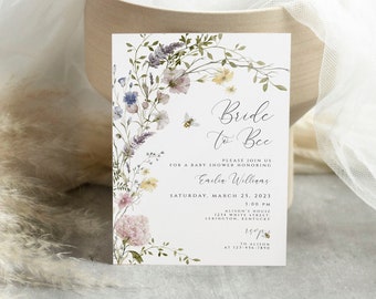 Bride to bee Bridal Shower Invitation, bee wildflowers bridal shower Invitation, milimalist bee floral bridal Shower Invite