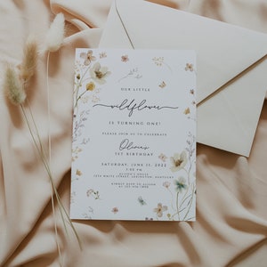 Wildflower Birthday Invitation Template, Editable Wildflower First Birthday Invitation, Floral Garden Flower Birthday Invite, Flowers Field