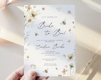 Bride to bee Bridal Shower Invitation, bee wildflowers bridal shower Invitation, milimalist bee floral bridal Shower Invite, BTB01