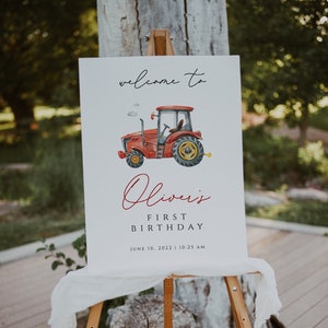 Tractor Welcome Sign, Farm Tractor Theme Birthday Welcome Sign Poster, Red Tractor Birthday Sign, Editable Tractor Party Sign, Download