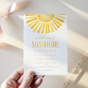 Little ray of sunshine Baby Shower Invitation, Sunshine Baby Shower Invite, Gender Neutral Baby Shower, here comes the sun shower invitation