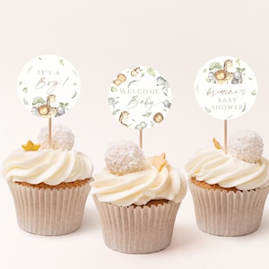 Safari baby shower Cupcake Toppers, Jungle Wild One Cupcake Toppers, Safari baby shower Party Decorations