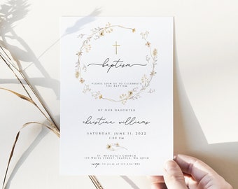 Baptism Invitation Template Wildflower Baptism Invite Christening Invitation Baptism Invite Template Printable Baptism Girl Editable Baptism