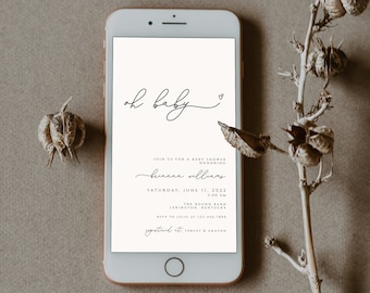 Electronic Baby Shower Invite, Text Message Baby Shower Invitation, Oh Baby Shower Evite, Mobile Phone, Modern Minimalist, Instant Download