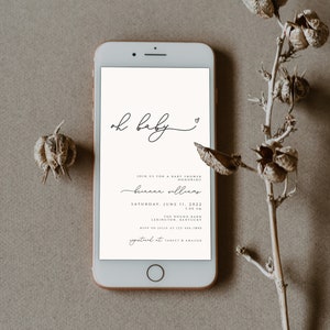Electronic Baby Shower Invite, Text Message Baby Shower Invitation, Oh Baby Shower Evite, Mobile Phone, Modern Minimalist, Instant Download